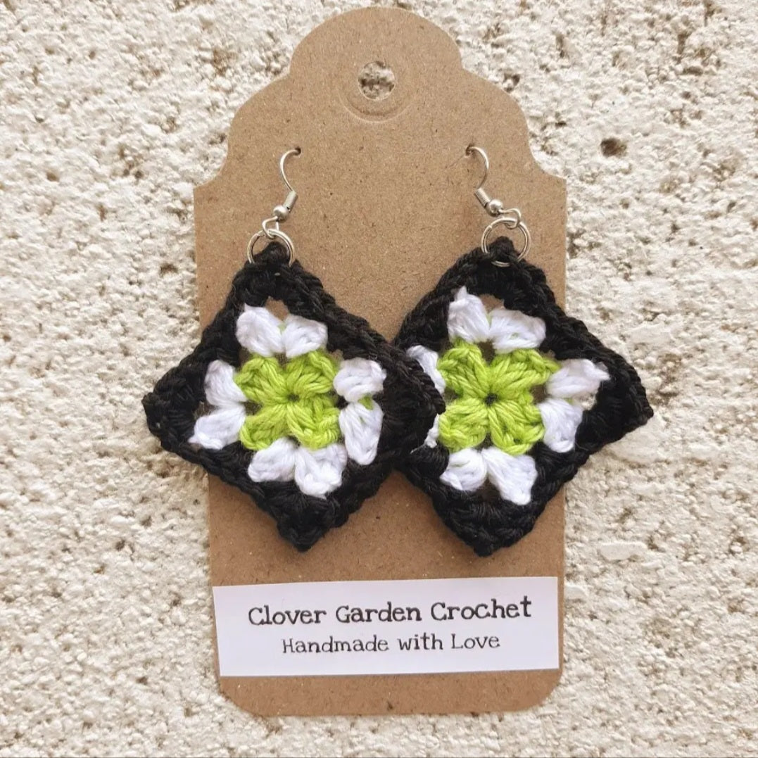 Crochet Traditional Granny Square Drop Earrings