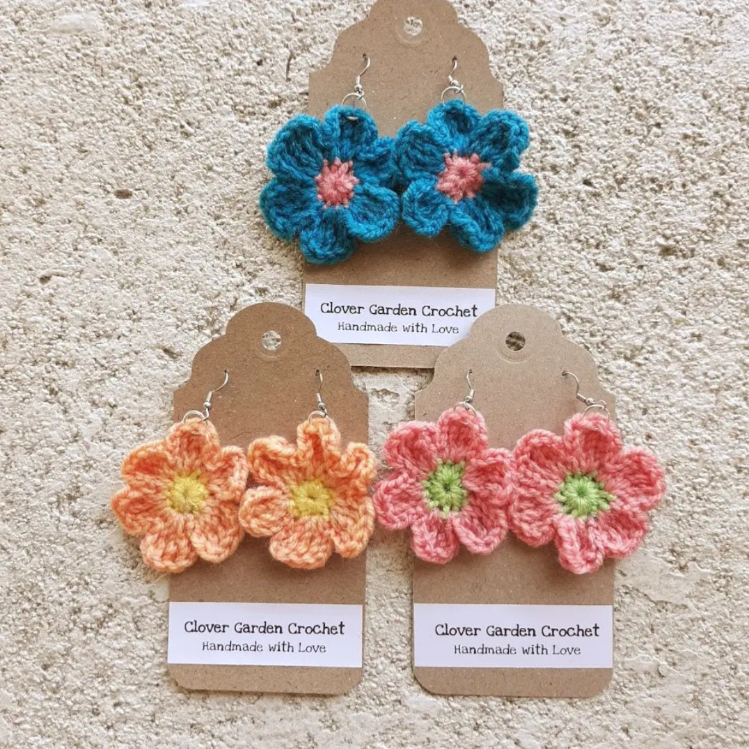 Crochet Flower Drop Earrings