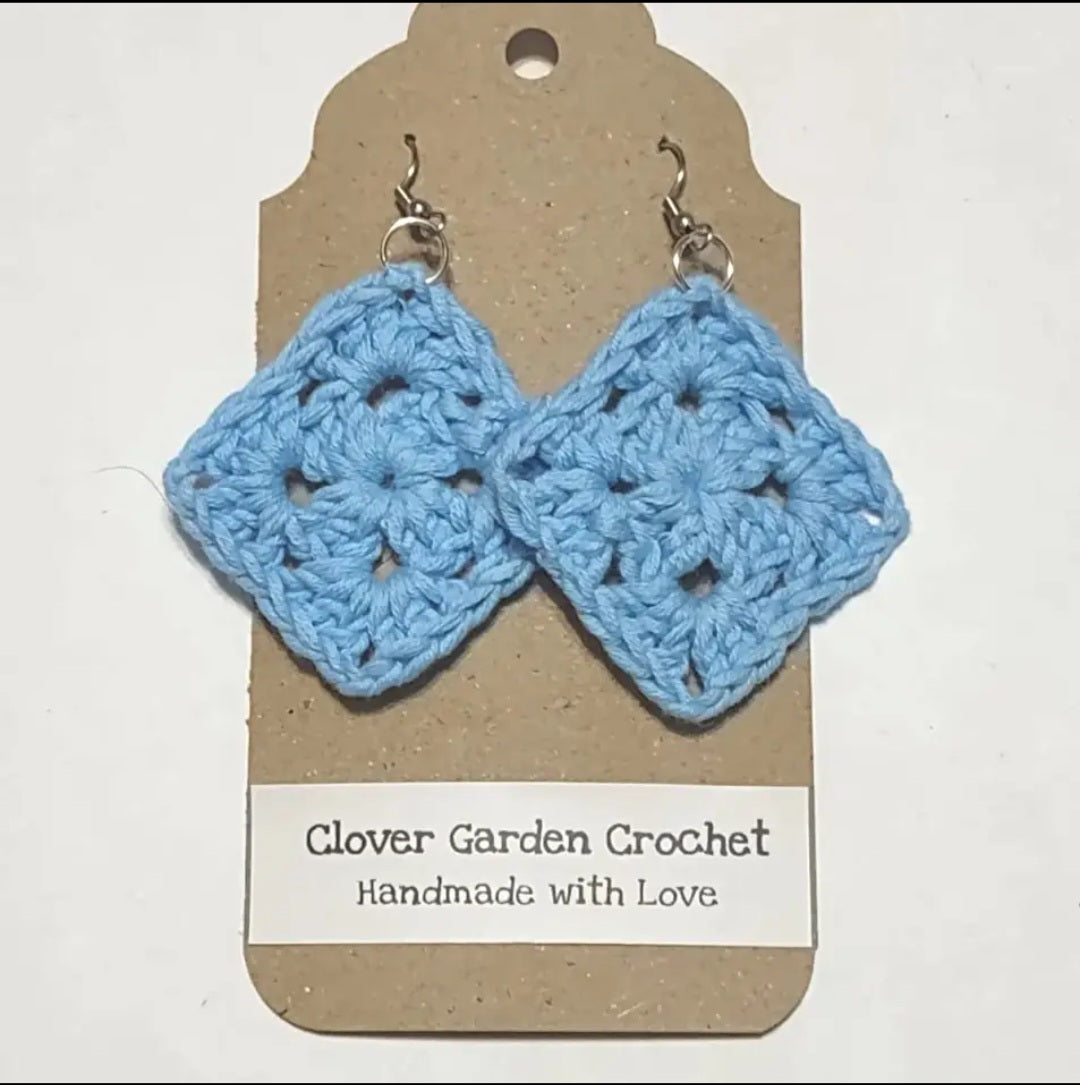 Crochet Solid Granny Square Drop Earrings
