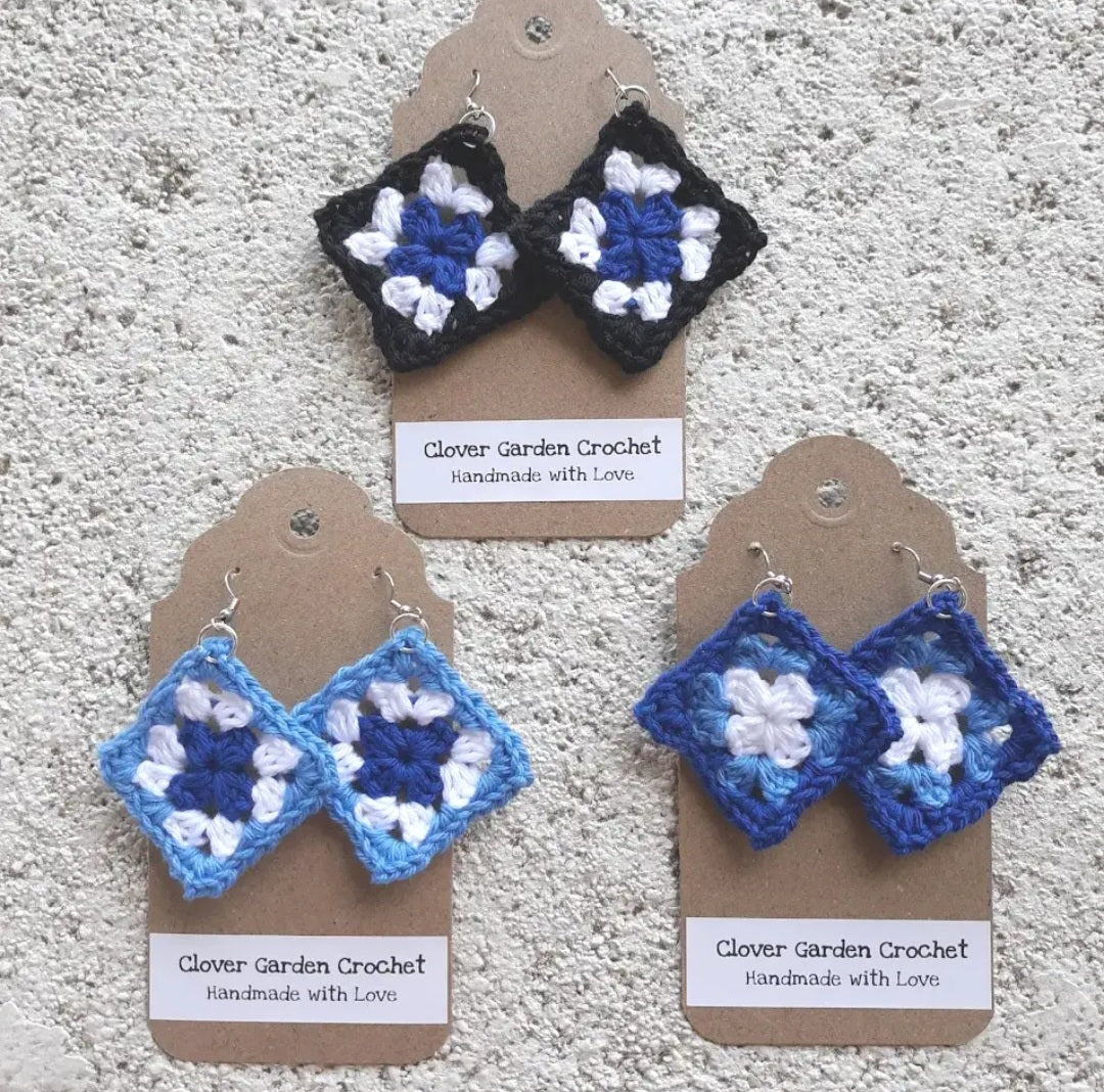 Crochet Traditional Granny Square Drop Earrings