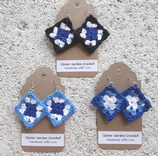Crochet Traditional Granny Square Drop Earrings